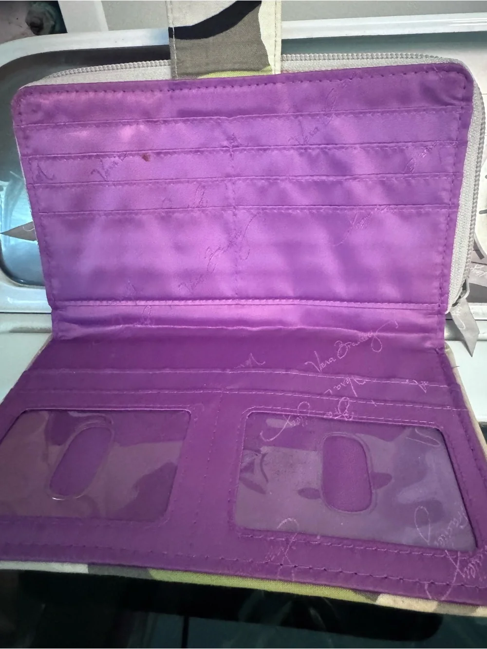 Vera Bradley Quilted Floral Wallet in Green, Purple & Tan
